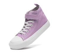 Boys Girls Trainers Kids High Top Canvas Shoes Unisex Child Kids Pumps Plimsolls with Strap Lightweight Casual Easy Fasten Sneakers Purple