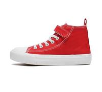 Boys Girls Trainers Kids High Top Canvas Shoes Unisex Child Kids Pumps Plimsolls with Strap Lightweight Casual Easy Fasten Sneakers Red
