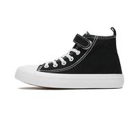 Boys Girls Trainers Kids High Top Canvas Shoes Unisex Child Kids Pumps Plimsolls with Strap Lightweight Casual Easy Fasten Sneakers Black