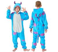 Boys Girls Unisex Animal Pattern Cow Bear Panda Bunny Bull Gorilla Dinosaur Crocodile Onesie Pyjamas Outfit Sleepsuit Soft Fleece Extra Large Thickness (UK, Age, 2 Years, 3 Years, Blue Bull)