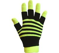Boys & Girls Unisex Neon Stripes Magic 2 in 1 Winter Gloves with Fingerless Gloves (Neon Yellow)