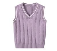 Boys Girls V Neck Knitted Sleeveless Pullover Sweater Vest Toddler Solid School Uniform Knit Sweaters Tops Autumn and Winter V Neck Sleeveless Top (Purple, 10-11 Years)