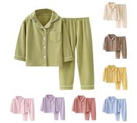 Boys Girls Velvet Pyjamas Warm Toddler Kids Flannel Pjs Matching Pajamas Baby Button Up Sleepwear Long Sleeve Shirt Trousers Set Pocket Lapel Plain (Blue, 13-14)