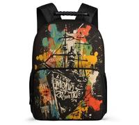 Boys Girls Vintage Sailboat School Backpack School Years 2-5 Boat Backpack for Children Primary Classes, Lightweight Padded Back Travel Daily Use