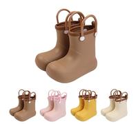 Boys Girls Waterproof Short Wellies Easy On Handle Non Slip Rain Boots Kids Toddler EVA Water Resistant Rubber Boots Lightweight Winter Fall Outdoor School Rain Boot (Brown, 9 Little Child)
