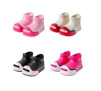 Boys Girls Waterproof Wellies Non Slip Sole Short Rain Boots Kids Toddler Unisex Outdoor Lightweight Snow Shoes Lightweight Colorblock Wellies Boots for Wet (Watermelon Red, 2.5 Big Kids)
