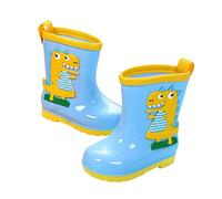 Boys Girls Wellington Wellies Kids Rain Boots Booties Shoes Welly Galoshes | Pull On Style, Dinosaur Print Upper, Reinforced Toe Bumper, Tall Slim Shaft, Glossy Wipe Clean Upper, Smooth Outer Shell