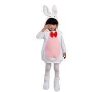 Boys Girls White Plush Easter Bunny Costume 2-15 Years, Kids Rabbit Cosplay Outfit with Hooded Bunny Ears, Cute Animal Fancy Dress for Easter Party, Egg Hunt, School Show Birthday Gift