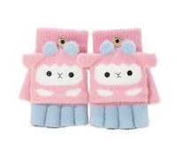 Boys Girls Winter Warm Half-Finger Gloves - Cute Cartoon Sheep Thermal Knitted Flip Top Fingerless Mittens for Biking Cycling - Hand Warmer Soft Lined Fleece for 6-9 Yrs Gifts