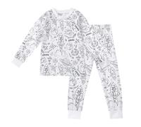 Boys' Girls'Colorable Pyjamas Cute Dinosaur Kids Toddler DIY Hand Painted Pjs Funny Cartoon Clothes Set 100% Cotton Sleepwear Long Sleeve Sweatshirt Elasticated Waist Pants Nightwear Outfit 1-7 Years