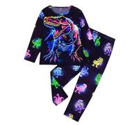 Boys Glow in Dark Pyjamas Set Kids Dinosaur Pajamas Cute Thermal Sleepwear 2 Piece Outfit Pjs Autumn Winter Long Sleeve Shirts Trousers Loungewear (Black, 11-12 Years)