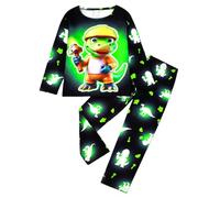Boys Glow in Dark Pyjamas Set Kids Dinosaur Pajamas Cute Thermal Sleepwear 2 Piece Outfit Pjs Autumn Winter Long Sleeve Shirts Trousers Loungewear (Green, 7-8 Years)