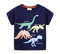 Boys Glow in The Dark Dinosaur Print Short Sleeve Casual Top, Comfortable Lightweight Breathable Soft Summer Outdoor Activities Playful Adventure Cool Fantastic Superb #D Blue