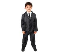 Mens Halloween Costume - Small - Black Pinstripe Suit & Trousers, Spiv Tash and Fake Cigar - Adults Halloween Fancy Dress Costume