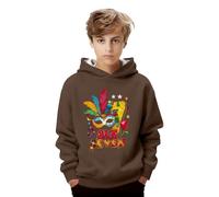 Boys Graphic Print Hooded Sweatshirt for Carnival Party Festive Celebration Playful Pullover with Long Sleeves Comfortable Casual Wear for Children Youth Daily Outfits (Coffee, 3-4 Years)