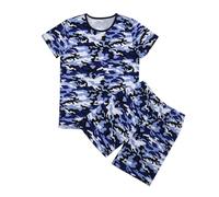 Boys Graphic Tee Shorts Summer Casual Fashion Matching Crew Outfit Set Kids, Soft Breathable Lightweight Comfortable Playful Sporty Stylish Cool Adorable #D Blue