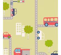 BOYS GREEN TRANSPORT CARS BUS ROAD MAP TEXTURED WALLPAPER A.S.CREATION 93632-2