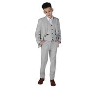Boys Grey Stone 3 Piece Tweed Check Suit Wedding - Cream 6