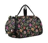 Boy's Gym Duffel Bag with Shoes Compartment Lightweight Gymnastics Sports Bag for Travel, Swimming, Dance, Ballet Beautiful Hummingbirds Exotic Flowers Embroidery