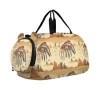 Boy's Gym Duffel Bag with Shoes Compartment Multifunctional Gymnastics Sports Bag for Travel, Swimming, Dance, Ballet Western Cowboy Dream Catchers Indian Headdress Hats Vast Desert