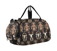 Boy's Gym Duffel Bag with Shoes Compartment Multifunctional Weekender Overnight Bags for Travel, Sports, Fitness & Workout Western Cowboy Dream Catchers Deer Skulls