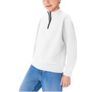 Boys Half Zip Jumper School Preppy Quarter Zipper Pullover Sweatshirt Tops Spring Long Sleeve Trendy Athletic Sweatshirts Stand Collar Warm Hoodies (White, 9-10 Years)