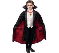 Smiffys Universal Monsters Dracula Costume, Adults Jacket, Mock Waistcoat, Cape & Medallion, Official License Outfit with Fully Lined Cape & Pendant Detail, Perfect for Halloween and Themed Parties