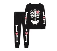 Boys Halloween Outfits Glow in The Dark Skeleton Print Pajama Set for Kids Soft Comfortable Sleepwear Ideal for Daily Wear and Holiday Costumes (6-7 Years) Pink