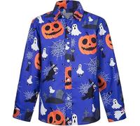 Boys Halloween Pumpkin Ghost Print Long Sleeve Button-Down Shirt, Kids Costume Tops (UK, Age, 5 Years, 6 Years, Regular, Purple)