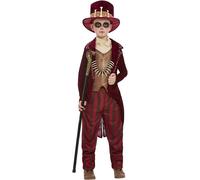 Smiffys Voodoo Witch Doctor Costume, Burgundy Jacket, Mock Top, Trousers, Hat & Necklace, Halloween Child Fancy Dress, Voodoo Woman Dress Up Costumes
