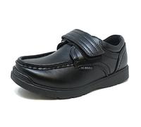 Boys Hard Wearing Back To School Touch Fastening Black Formal Shoes Size 2-6 - Black - UK 4