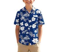 Boys Hawaiian Shirt 14-15 Years Kids Short Sleeve Hawaiian Floral Print Tops with Chest Pocket Lapel Collar Button Down Shirts Soft Breathable Summer Top for Daily Wear Beach Vacation Navy