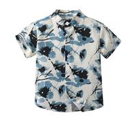 Boys' Hawaiian Shirt Short Sleeve Soft Cotton Blend Tropical Floral Print Button Down Beach Top for Toddlers Lightweight Breathable Summer Vacation Shirt for Kids (b-Light Blue, 3-4 Years)