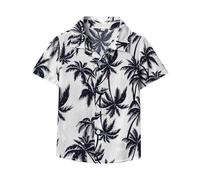 Boys' Hawaiian Shirt Short Sleeve Soft Cotton Blend Tropical Floral Print Button Down Beach Top for Toddlers Lightweight Breathable Summer Vacation Shirt for Kids (a-Black, 9-10 Years)