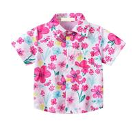 Boys Hawaiian Shirt Tropical Short Sleeve Cool Cute Casual Button Down Tops for Kids Toddler Baby Summer Beach Clothes Girls Summer Clothes (Hot Pink, 18-24 Months)