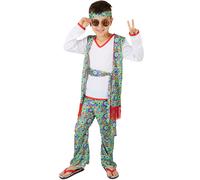 Boys’ Hippie Boy Costume Halloween Fancy Dress Outfit Children Kids 70s Hippie