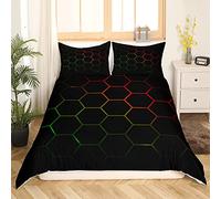 Boys Honeycomb Comforter Cover for Kids Men Girls Modern Hexagon Bedding Set Colorful Grid Art Neon Duvet Cover Red Green Black Bedding & Linen 2Pcs Single