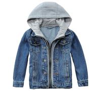Boys' Hooded Denim Jacket Zipper Jeans Jacket ake Two Piece Jeans Hip Ho Top Y2 Streetwear Outerwear Girls Coat Slim Outerwear Stylish Clothing (Blue, 13-14 Years)