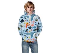 Boys Hoodie 3D Ocean Animals Printed Pullover Long Sleeve Cosy Kids Hooded Sweatshirt with Pocket for Everyday Fun Wear School Play Adventure (Sky Blue,11-12 Years)