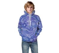 Boys Hoodie 3D Ocean Animals Printed Pullover Long Sleeve Cosy Kids Hooded Sweatshirt with Pocket for Everyday Fun Wear School Play Adventure (Blue,5-6 Years)