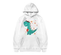 Boys Hoodie Dinosaur Print Fashion Casual Pocket Decoration Hooded Plus Fleece Long Sleeve Comfortable Play with Pockets Age 4-10 Years White
