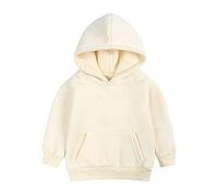 Boys Hoodie Kids Unisex Fleece Pullover Plain Sweatshirt Breathable, Lightweight Girls Long Sleeve Jumper PE School Warm Coats for Childrens Age 2-13 Years Beige