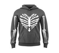Boys Hoodie Skeleton Print Pullover Long Sleeve Graphic Sweatshirt Soft Brushed Fleece Boys Hoodies for Halloween Fancy Dress School Cosy Everyday Casual Layer (Grey,12-13 Years)