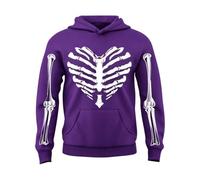 Boys Hoodie Skeleton Print Pullover Long Sleeve Graphic Sweatshirt Soft Brushed Fleece Boys Hoodies for Halloween Fancy Dress School Cosy Everyday Casual Layer (Purple,12-13 Years)