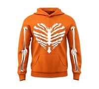 Boys Hoodie Skeleton Print Pullover Long Sleeve Graphic Sweatshirt Soft Brushed Fleece Boys Hoodies for Halloween Fancy Dress School Cosy Everyday Casual Layer (Orange,11-12 Years)