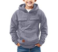 Boys Hoodies Half Zip Hooded Pullover Long Sleeve Oversized Sweatshirts Tween Boy Vintage Solid Hooded Cargo Sweatshirts with Pockets Workout Gym Outdoor Pullover Jumpers (Dark Gray, 12-13 Years)