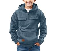 Boys Hoodies Half Zip Hooded Pullover Long Sleeve Oversized Sweatshirts Tween Boy Vintage Solid Hooded Cargo Sweatshirts with Pockets Workout Gym Outdoor Pullover Jumpers (A-Navy, 10-11 Years)