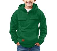 Boys Hoodies Half Zip Hooded Pullover Long Sleeve Oversized Sweatshirts Tween Boy Vintage Solid Hooded Cargo Sweatshirts with Pockets Workout Gym Outdoor Pullover Jumpers (Mint Green, 14-15 Years)