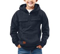 Boys Hoodies Half Zip Hooded Pullover Long Sleeve Oversized Sweatshirts with Pockets Tween Boy Vintage Solid Hooded Cargo Sweatshirts Workout Gym Outdoor Pullover Jumpers (Dark Blue, 14-15 Years)