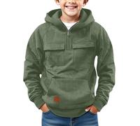 Boys Hoodies Half Zip Hooded Pullover Long Sleeve Oversized Sweatshirts with Pockets Tween Boy Vintage Solid Hooded Cargo Sweatshirts Outdoor Autumn Winter Athletic Pullover (A-Green, 14-15 Years)